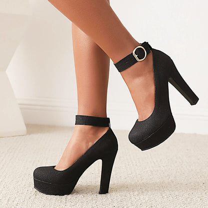 Ankle Strap Buckle High Heel Platform Pumps