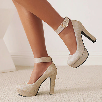 Ankle Strap Buckle High Heel Platform Pumps