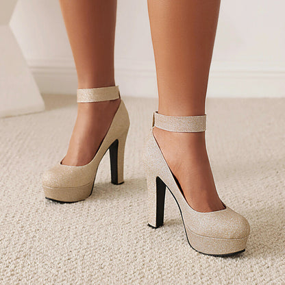 Ankle Strap Buckle High Heel Platform Pumps