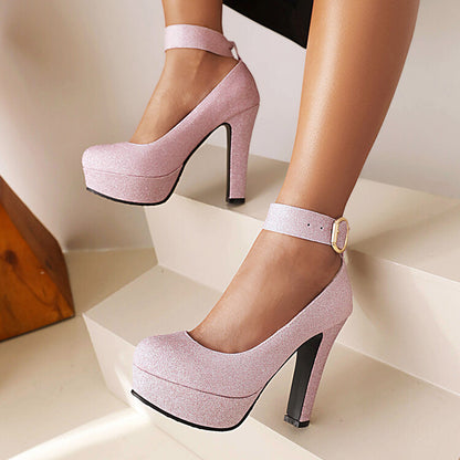 Ankle Strap Buckle High Heel Platform Pumps