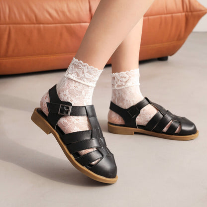 Women Lolita Round Toe Hollow Out Flat Sandals