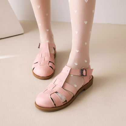 Women Lolita Round Toe Hollow Out Flat Sandals