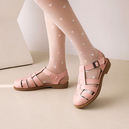 Women Lolita Round Toe Hollow Out Flat Sandals