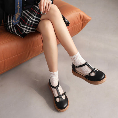 Women Lolita Round Toe T Strap Flat Sandals