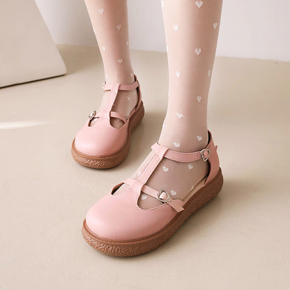 Women Lolita Round Toe T Strap Flat Sandals