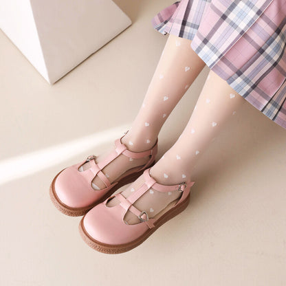 Women Lolita Round Toe T Strap Flat Sandals