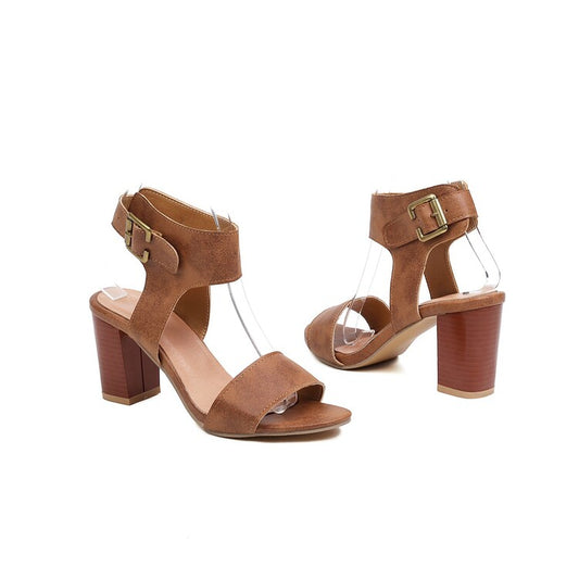 Women Metal Buckle Block Heels Sandals