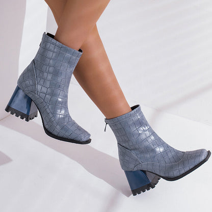 Women Bicolor Square Toe Block Heel Short Boots