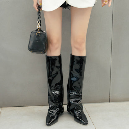 Fold Wedge Heel Mid Calf Boots for Women