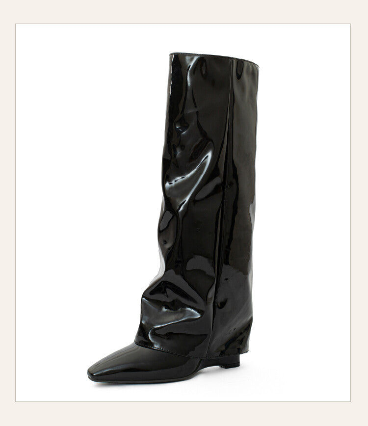 Fold Wedge Heel Mid Calf Boots for Women