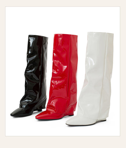 Fold Wedge Heel Mid Calf Boots for Women