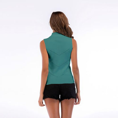 Half High Collar Solid Color Slim Women Sling Tank Top