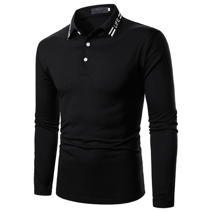 Men's Solid-color Embroidered Long-sleeved Shirts