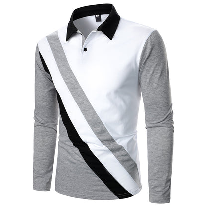 Men's Tricolor Stitched Lapel Long-sleeved Shirts