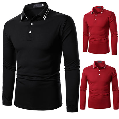 Men's Solid-color Embroidered Long-sleeved Shirts