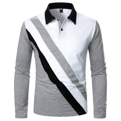 Men's Tricolor Stitched Lapel Long-sleeved Shirts