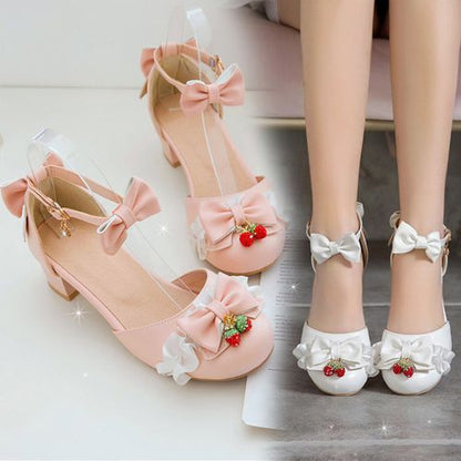 Women's Bow Tie Mary Jane Mid Heels Sandals