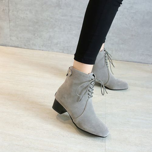 Women Lace Up Low Heels Short Boots