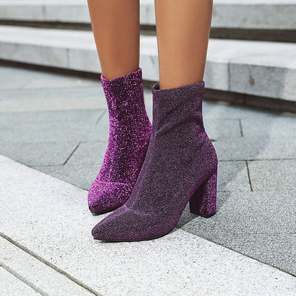 Women Velvet High Heel Short Boots