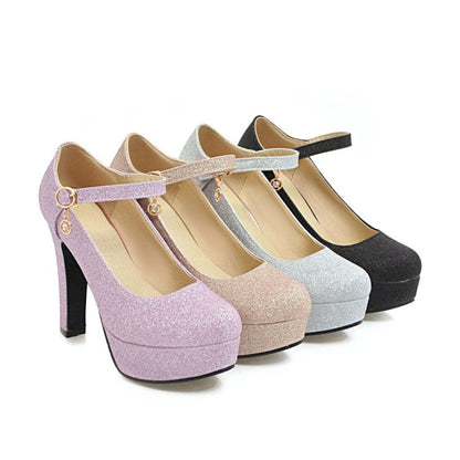 Super High Heel Ankle Strap Platform Pumps