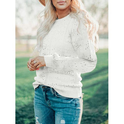 Women Hollow Long Sleeve Pullover Bubble Sleeve Sweater