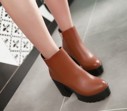 Ankle Boots for Women Platform High Heels Thick Heel Pu Leather Autumn Winter Shoes Woman 3829