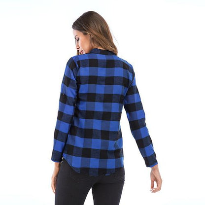 Casual Plaid Spring Fit V-neck Versatile Women  Blouses