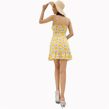 Holiday Print Summer Shoulder Lace-up Short Women's Dresses