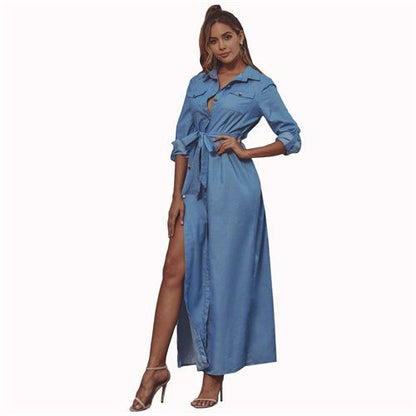 K-20072denim High Waist Slit Long Jumpsuit Beam Waist Women's Dresses