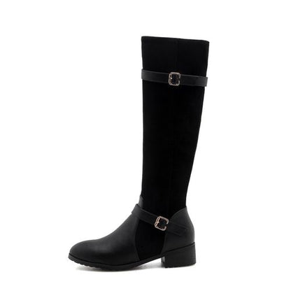 Women Buckle Low Heel Tall Chelsea Boots