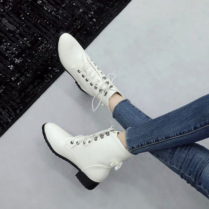 Round Toe Lace Up Women's High Heeled Ankle Boots