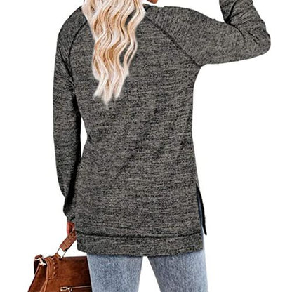 Womens Solid Color Round Neck Pullover Long Sleeved Top