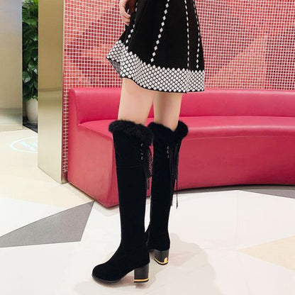 Women Fur High Heels Tall Boots