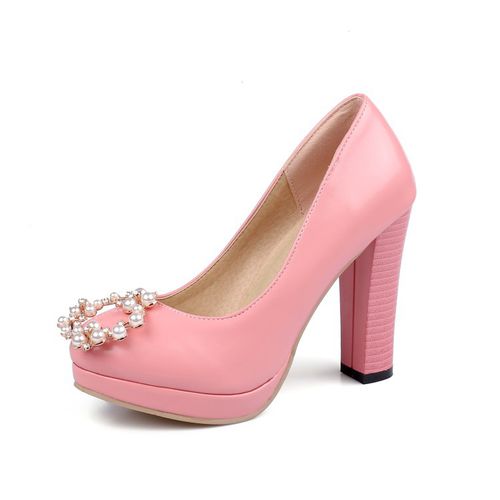 Women Rhinestone Pearl Platform Pumps High Heels