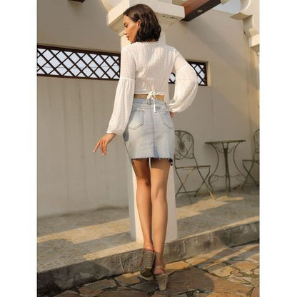 Linen Denim Washable High Waist Daily Denim Women Skirts