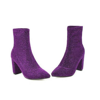 Women Velvet High Heel Short Boots