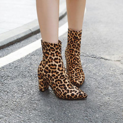 Women Velvet High Heel Short Boots