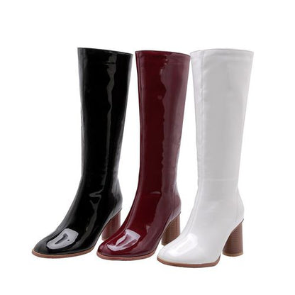 Women Zip High Heels Knee High Boots