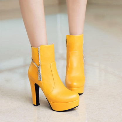 Faux Leather Zipper High Heels Platform Boots 7380