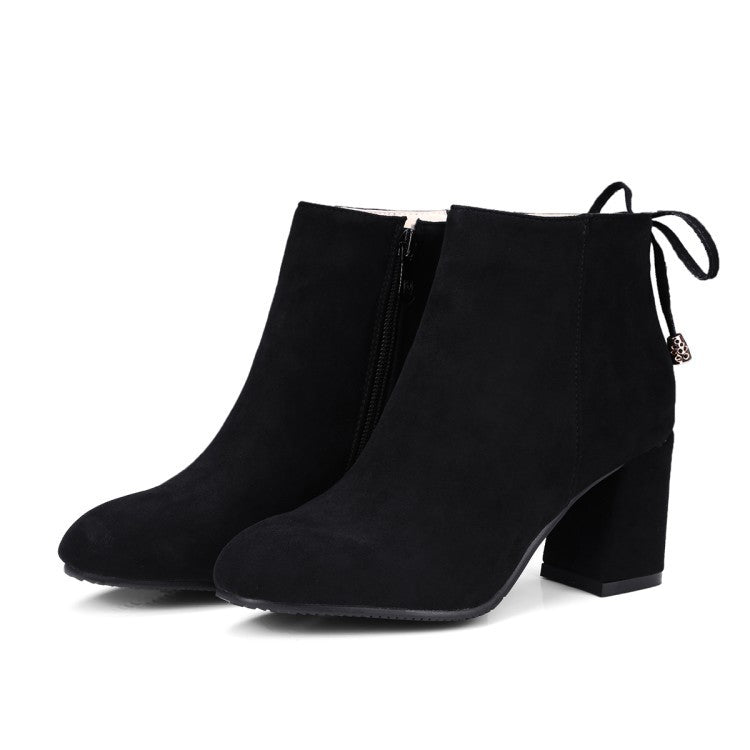 Bowtie Velvet High Heels Short Boots for Women 7252 – Shoeu
