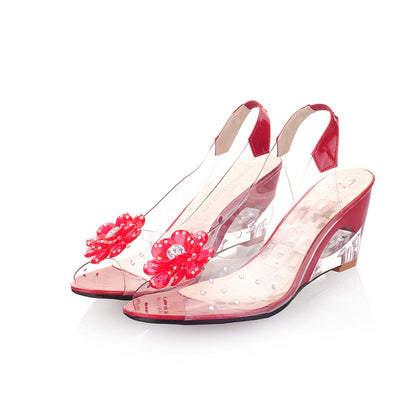 Women's Korean Fish Mouth Flower Wedge Sandals