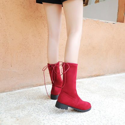 Round Toe Faux Suede Flat Ankle Boots Women Shoes 7854