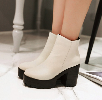 Ankle Boots for Women Platform High Heels Thick Heel Pu Leather Autumn Winter Shoes Woman 3829