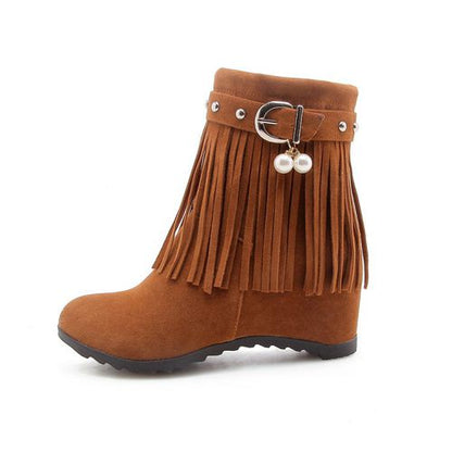 Women Tassel Wedges Heels Short Boots