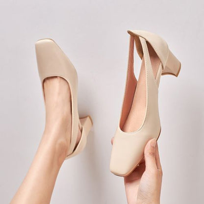 Women Square Toe Chunky High Heels Pumps