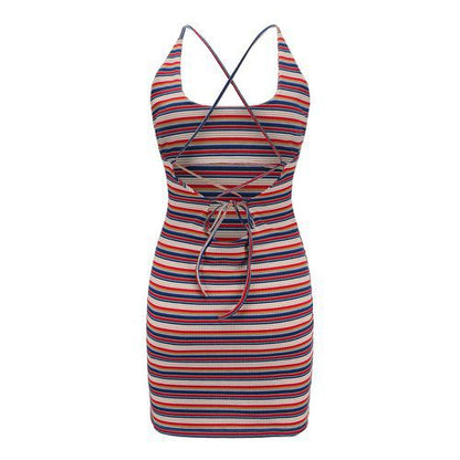 Stripe Backless Summer Short Women's Dresses