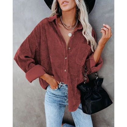 Womens Oversize Long Seelved Blouse Shirt