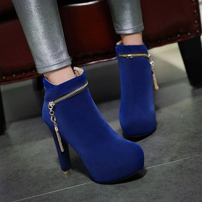 Women's Zipper High Heels Platform Short Boots