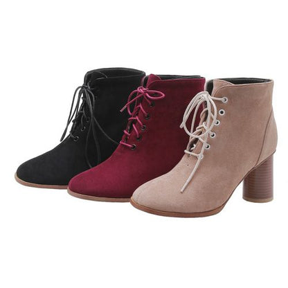 Women Lace Up High Heels Short Boots