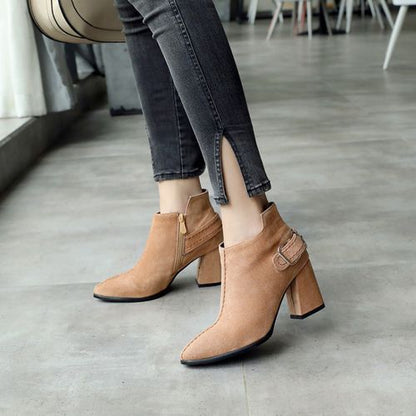 Women Zipper High Heels Short Boots